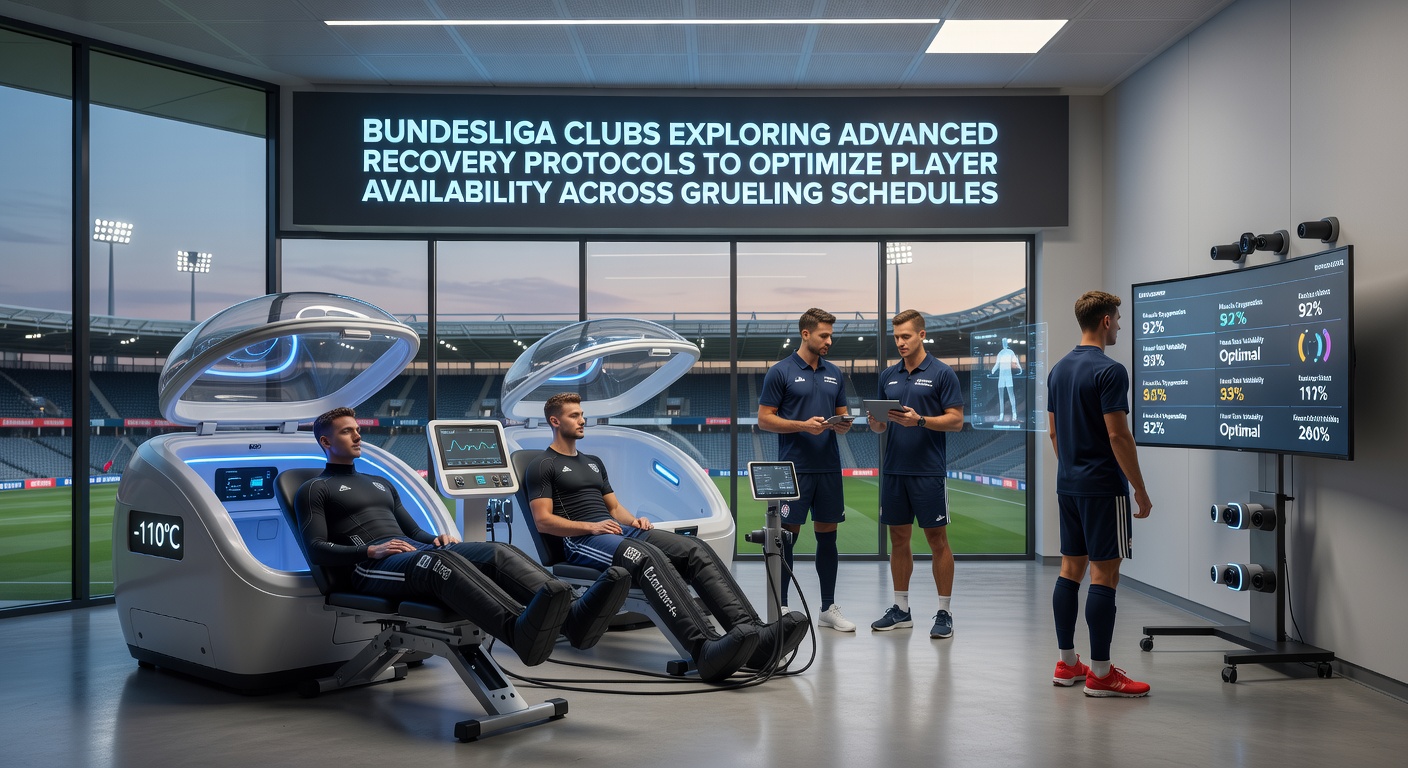 Bundesliga-Spieler bei einer modernen Erholungssitzung mit Technologieunterstützung