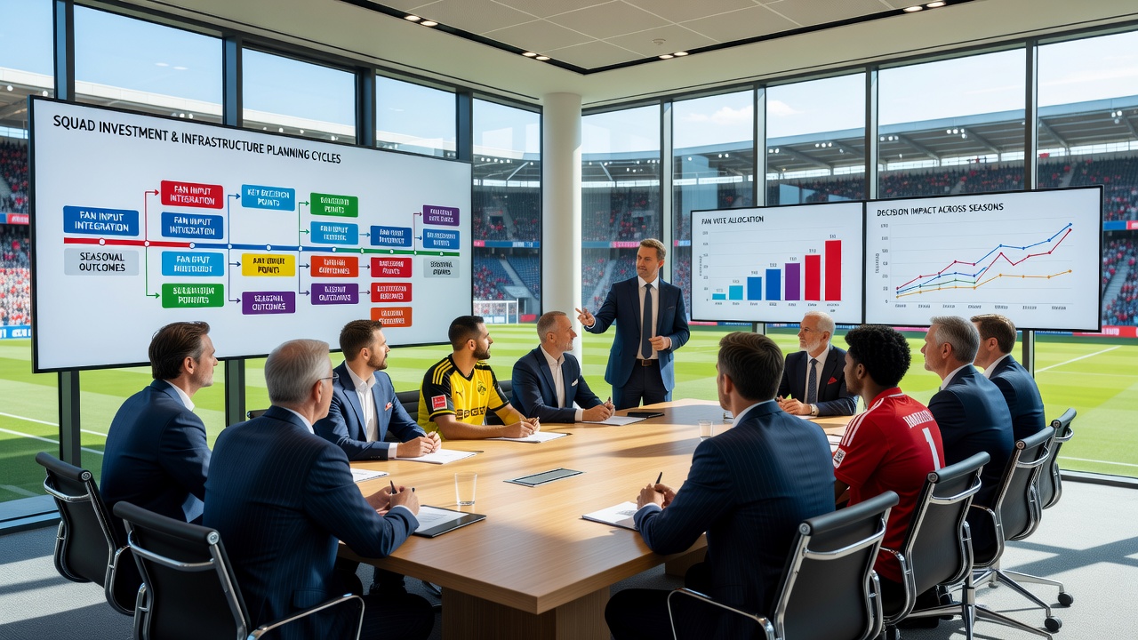 Bundesliga-Vereinsmitglieder diskutieren über strategische Investitionen in Stadionprojekte und Kaderplanung während einer Versammlung
