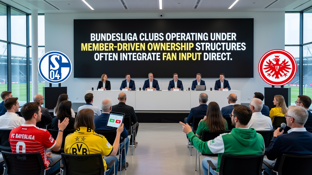 Fans und Vereinsvertreter bei einer Diskussion über zukünftige Stadionprojekte und Kaderstrategien in einem deutschen Fußballstadion