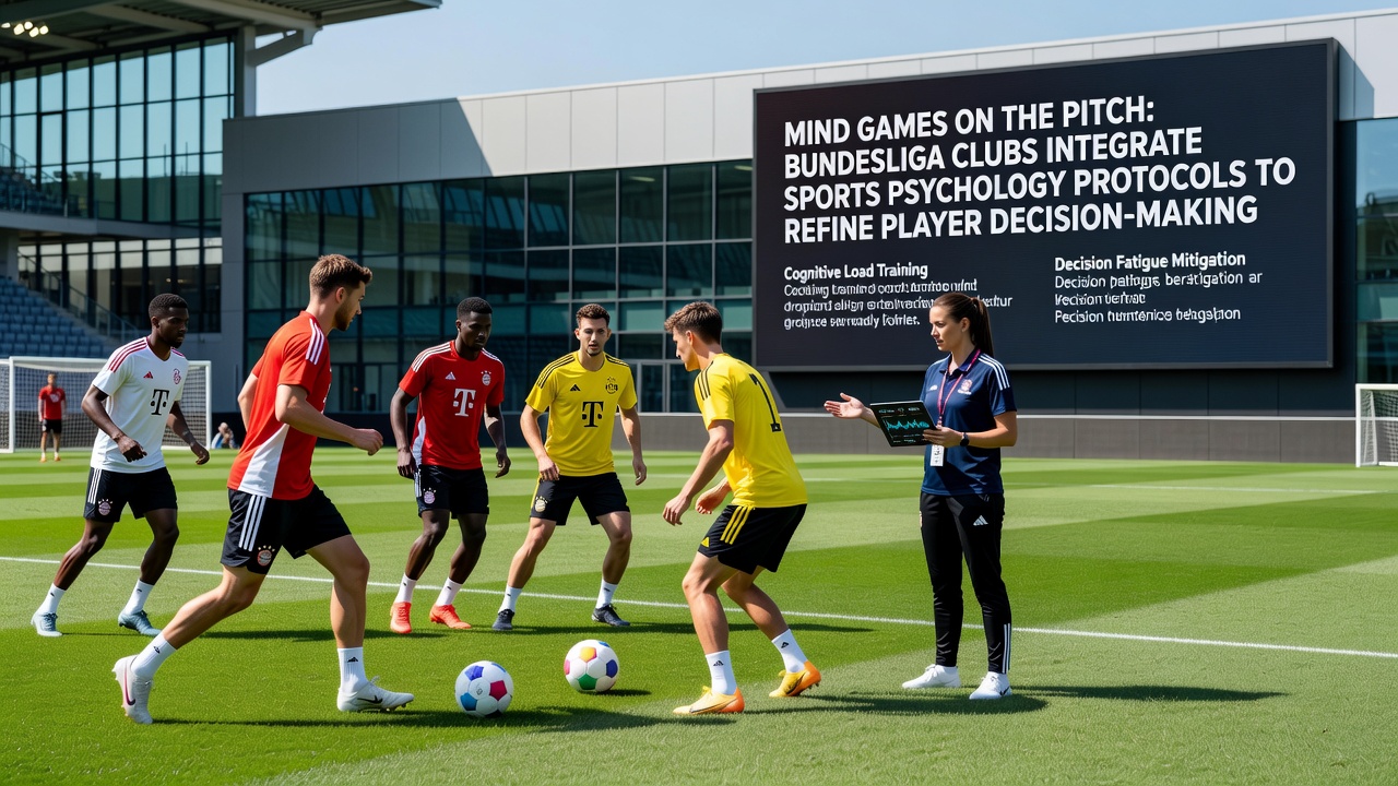 Trainingsszene mit Fokus auf mentale Vorbereitung und Entscheidungsfindung unter Druck in der Bundesliga