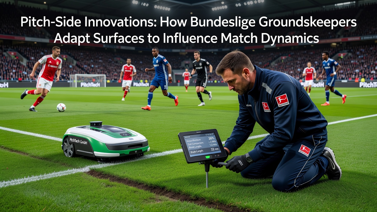 Detailaufnahme eines angepassten Bundesliga-Rasens mit hybriden Elementen während einer Partie