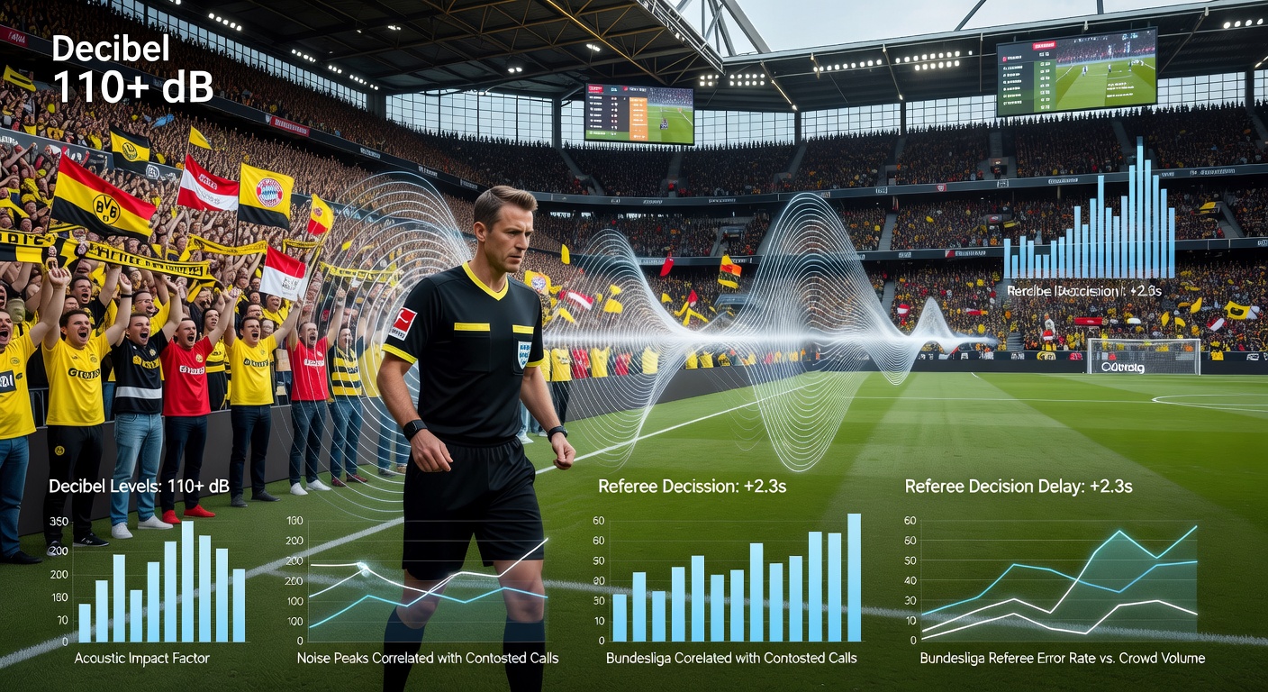 Akustikmessgeräte und Schiedsrichter im Einsatz bei einem Bundesliga-Match mit hohem Publikumslärm