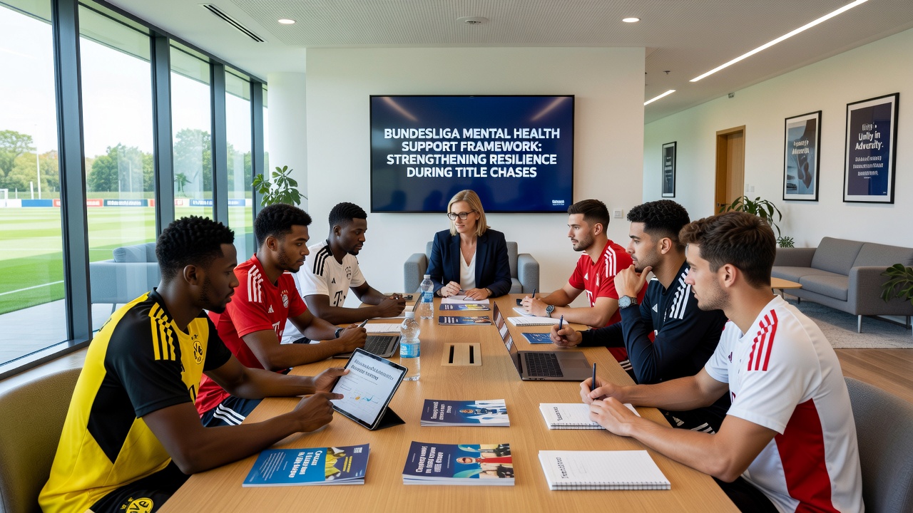 Bundesliga-Spieler bei einer mentalen Gesundheitssitzung im Teamraum während einer Titeljagd
