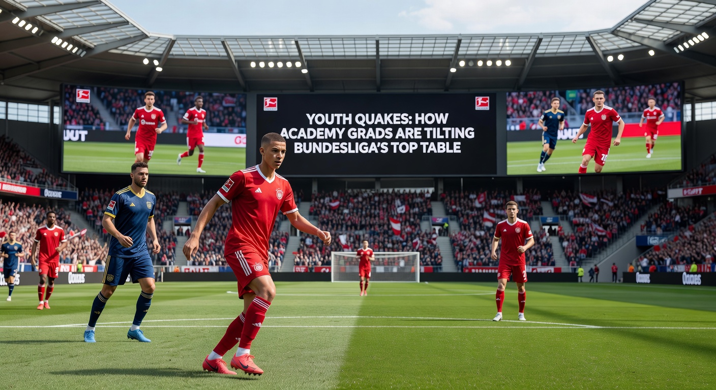 Nahaufnahme eines jungen Akademie-Spielers beim Torjubel, mit Teamkollegen, die ihn feiern – ein Moment des Triumphs in der Bundesliga